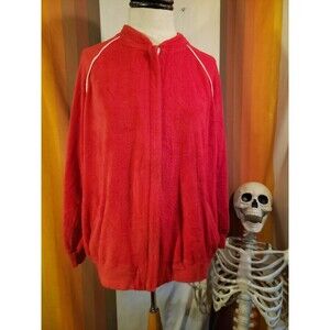 Vintage 70s 80s Bellisimo Terrycloth Red White Zip Up Track Bomber Jacket Unisex